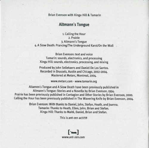 Brian Evenson With Xingu Hill & Tamarin - Altmann's Tongue (CD)