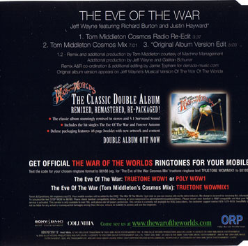 Jeff Wayne Featuring Richard Burton And Justin Hayward - The Eve Of The War (Tom Middleton Mixes) (CDs)