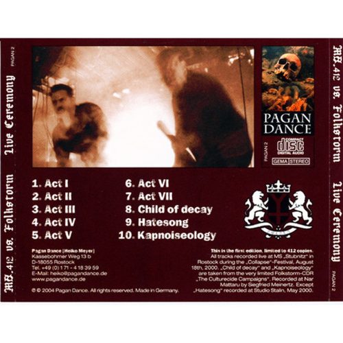 Mz.412 Vs. Folkstorm - Live Ceremony (CD)