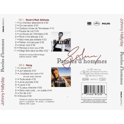 Johnny Hallyday - Paroles D'Hommes (2× CD)