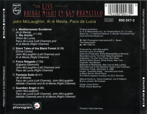 Al Di Meola, John McLaughlin, Paco De Lucía - Friday Night In San Francisco (CD)