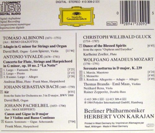 Albinoni, Pachelbel, Bach, Mozart, Gluck - Adagio, Canon, Air, La Notte (CD)