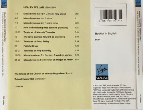 Healey Willan - Tenebrae Responsaries (CD)